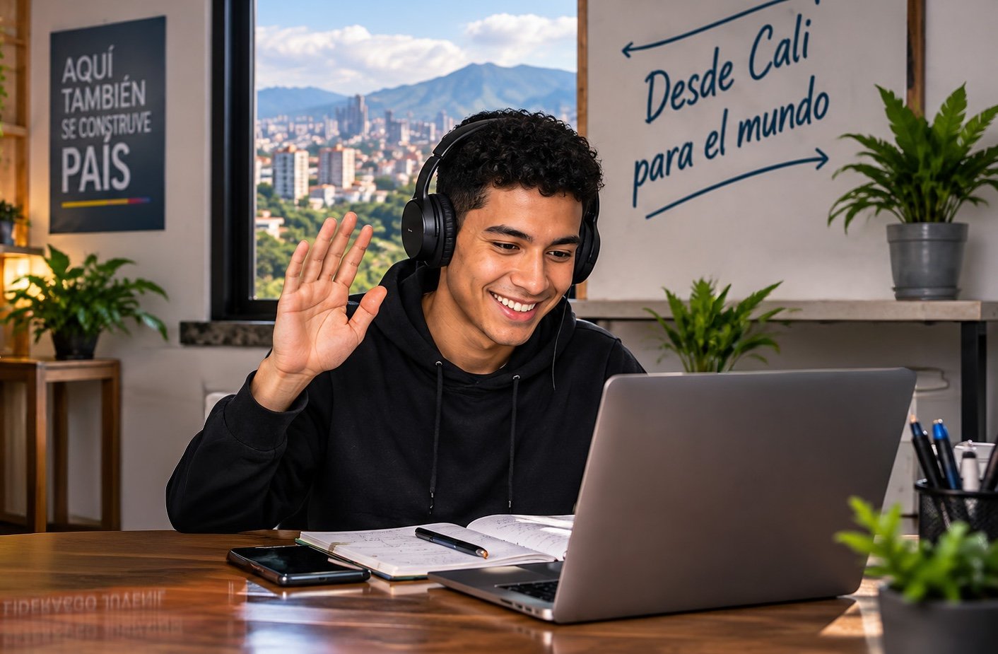 Joven de Cali conectado con educación digital
